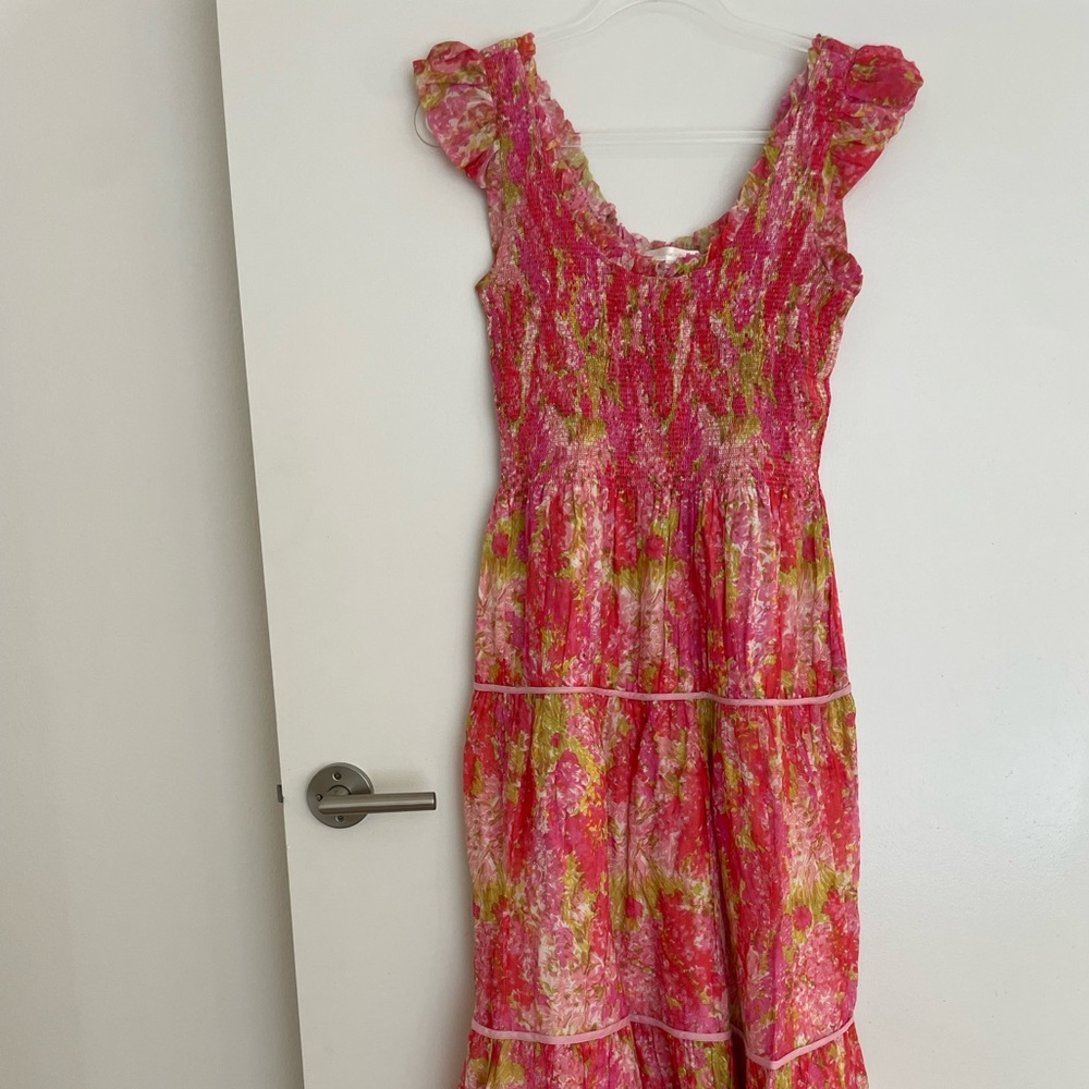 LoveShackFancy swaying coral floral maxi /midi